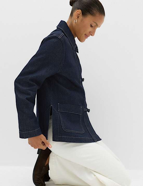 Cotton Lyocell Blend Denim Tie Front Jacket