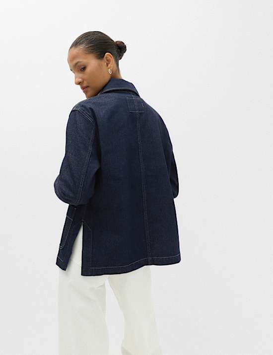 Cotton Lyocell Blend Denim Tie Front Jacket