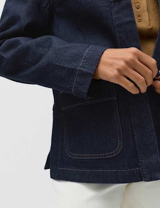 Cotton Lyocell Blend Denim Tie Front Jacket