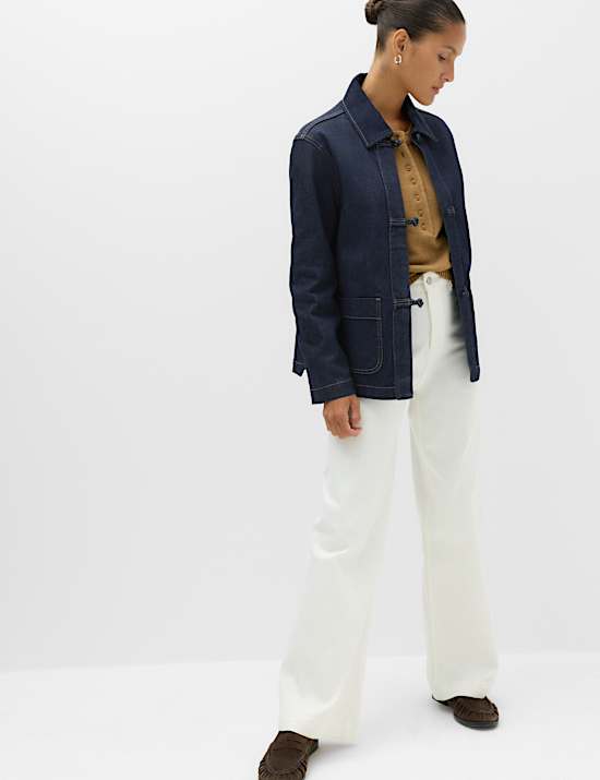 Cotton Lyocell Blend Denim Tie Front Jacket