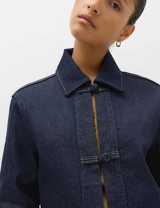Cotton Lyocell Blend Denim Tie Front Jacket