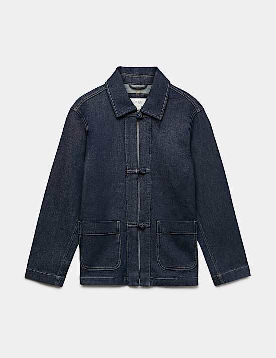 Cotton Lyocell Blend Denim Tie Front Jacket