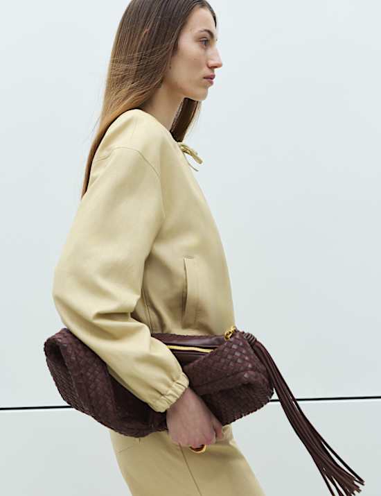 Faux Leather Neck Tie Bomber Jacket