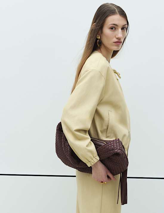 Faux Leather Neck Tie Bomber Jacket