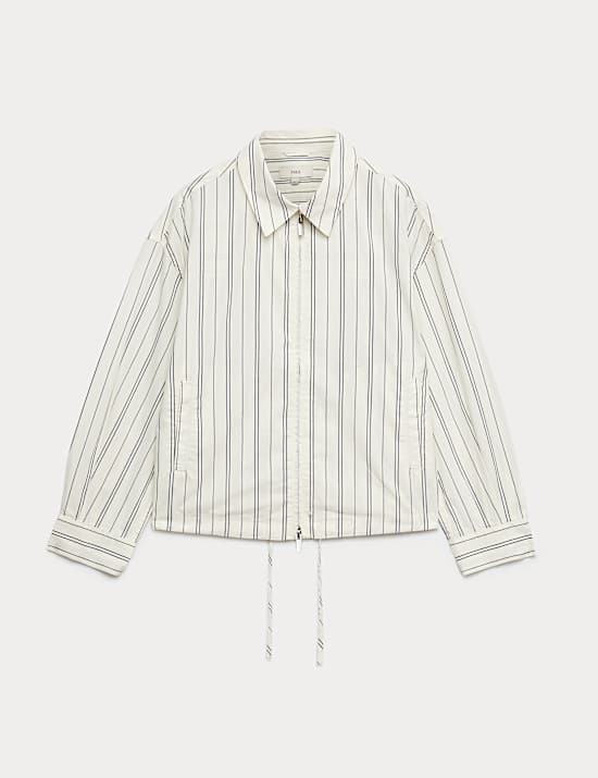 Pure Cotton Striped Zip Through Shirt Jacket
