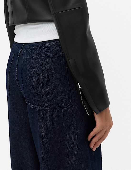 Faux Leather Funnel Neck Cropped Moto Jacket