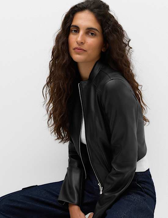 Faux Leather Funnel Neck Cropped Moto Jacket