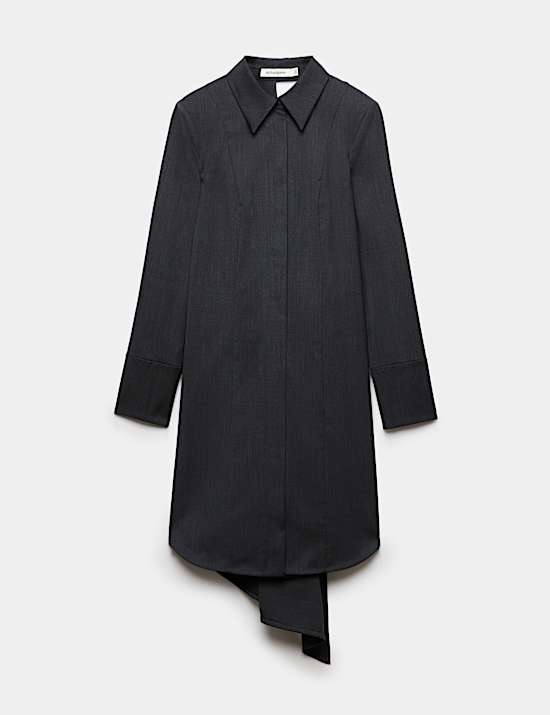 Robe chemise drap&eacute;e au dos en laine m&eacute;lang&eacute;e