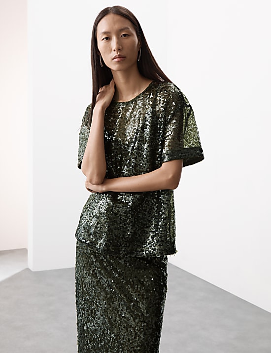 Sequin Round Neck T-Shirt