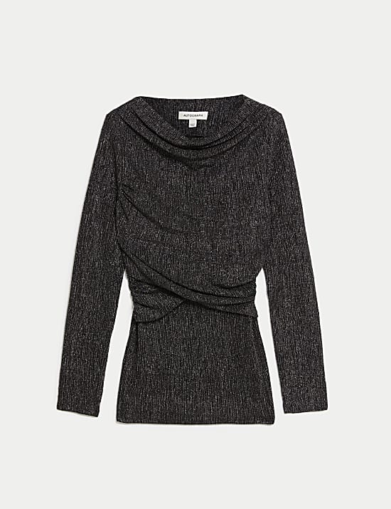 Sprankelende top met boothals en wikkeldetail