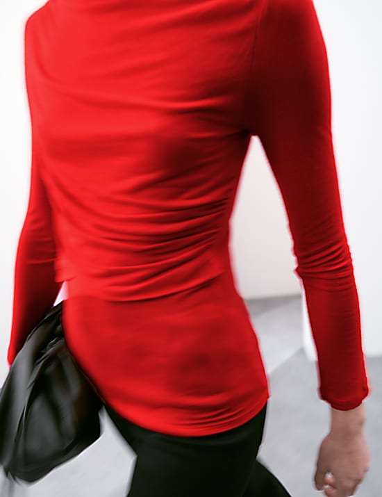 Slash Neck Wrap Front Top With Silk