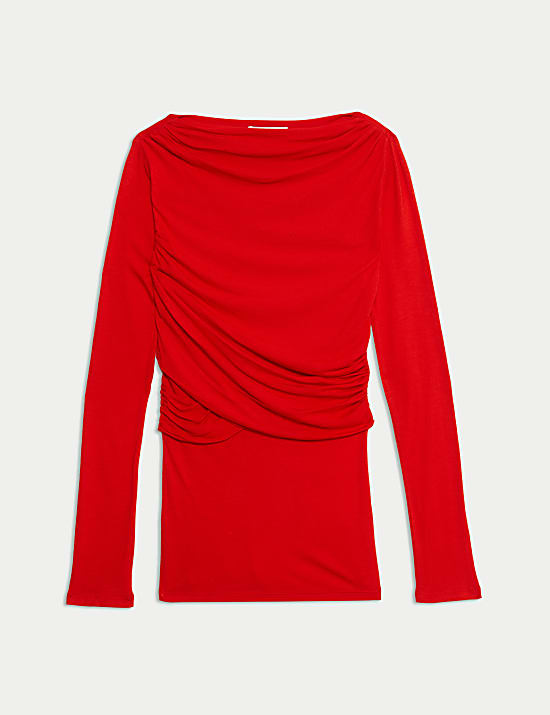 Slash Neck Wrap Front Top With Silk