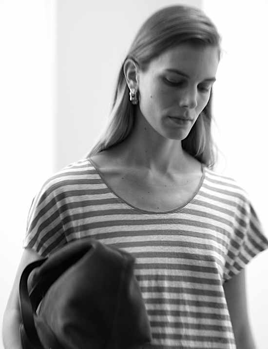 Pure Linen Striped Cap Sleeve T-shirt