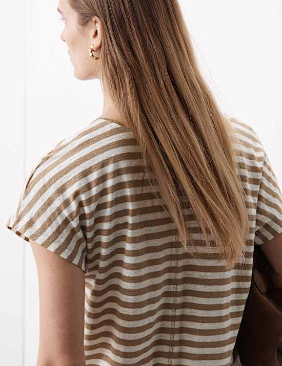 Pure Linen Striped Cap Sleeve T-shirt