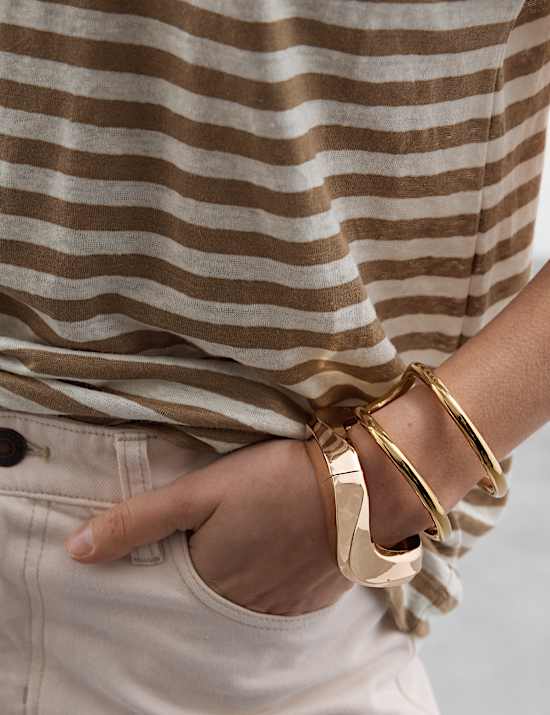 Pure Linen Striped Cap Sleeve T-shirt