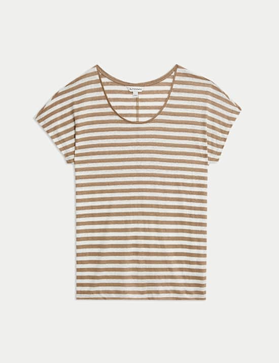 Pure Linen Striped Cap Sleeve T-shirt