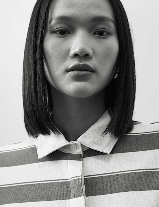 Jersey Striped Cropped Polo Top