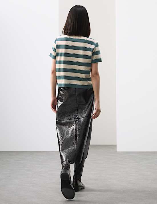 Jersey Striped Cropped Polo Top