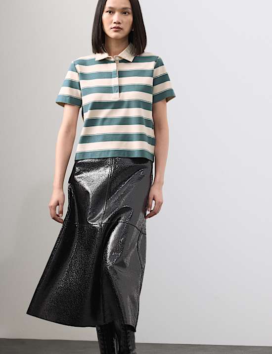 Jersey Striped Cropped Polo Top