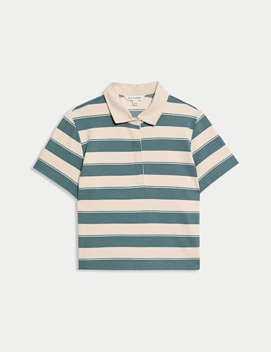 Jersey Striped Cropped Polo Top