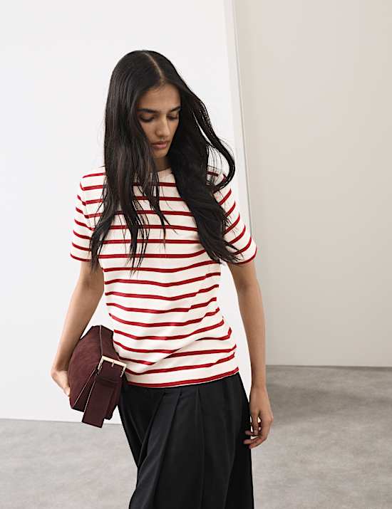 T-shirt en coton &agrave; rayures