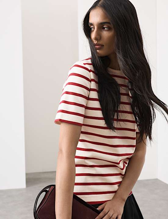 T-shirt en coton &agrave; rayures