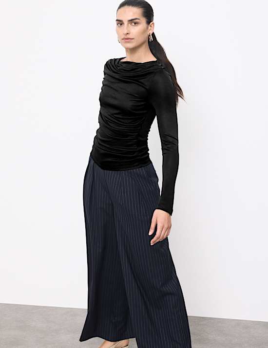 Jersey Draped Slash Neck Fitted Top