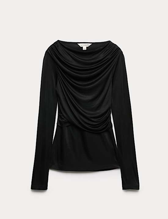 Jersey Draped Slash Neck Fitted Top
