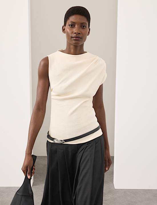 Pure Cotton Ruched Asymmetrical Top