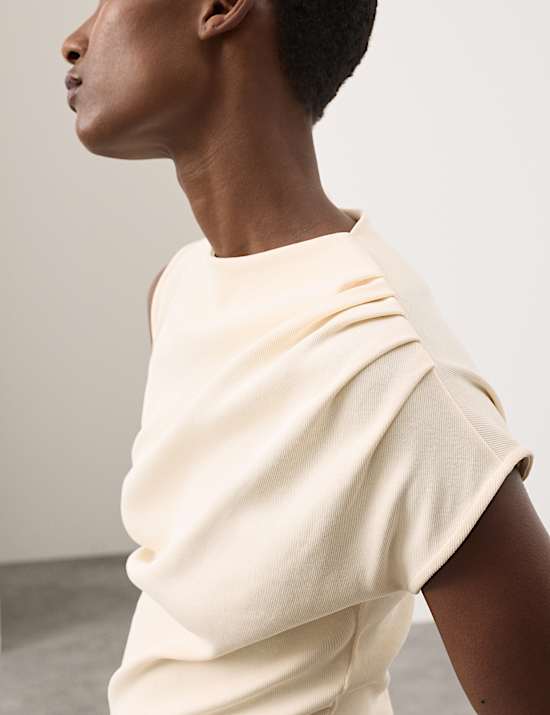 Pure Cotton Ruched Asymmetrical Top