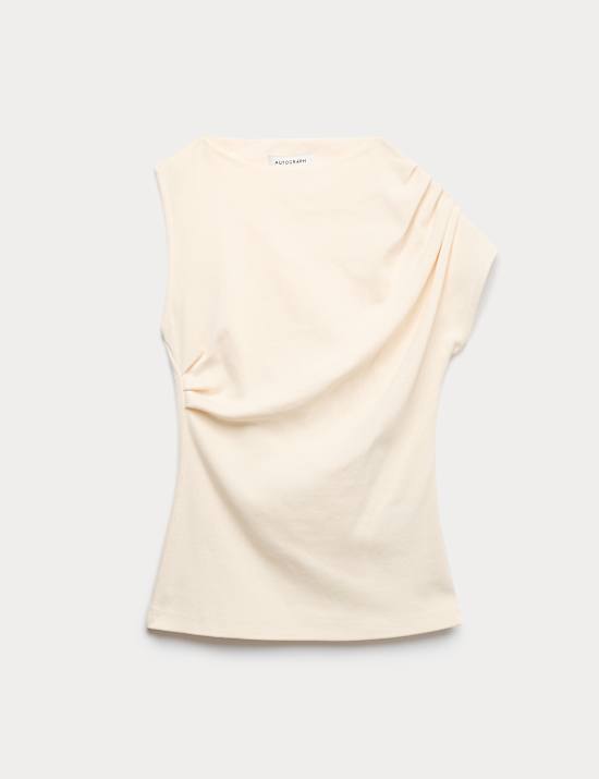 Pure Cotton Ruched Asymmetrical Top