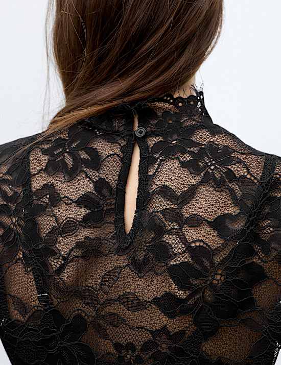 Lace High Neck Slim Fit Top