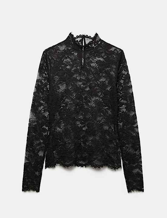 Lace High Neck Slim Fit Top
