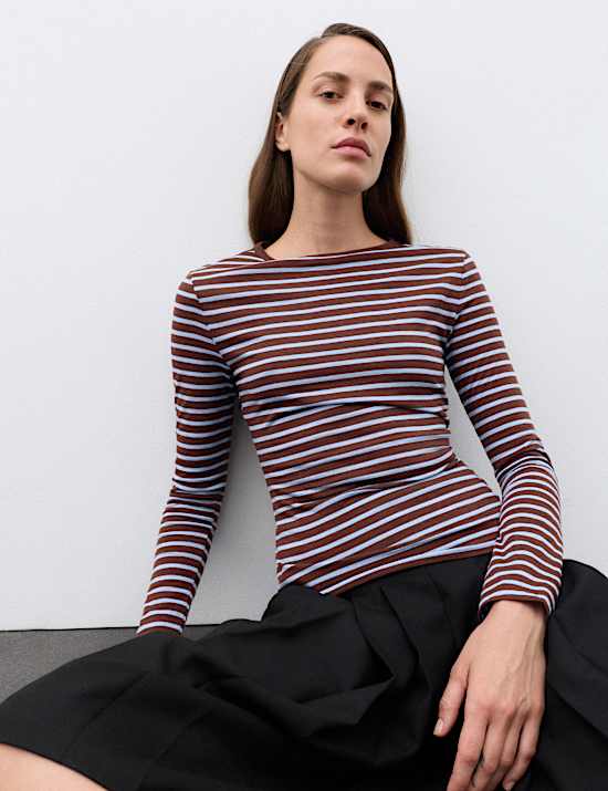 Striped Regular Fit Top with Wool