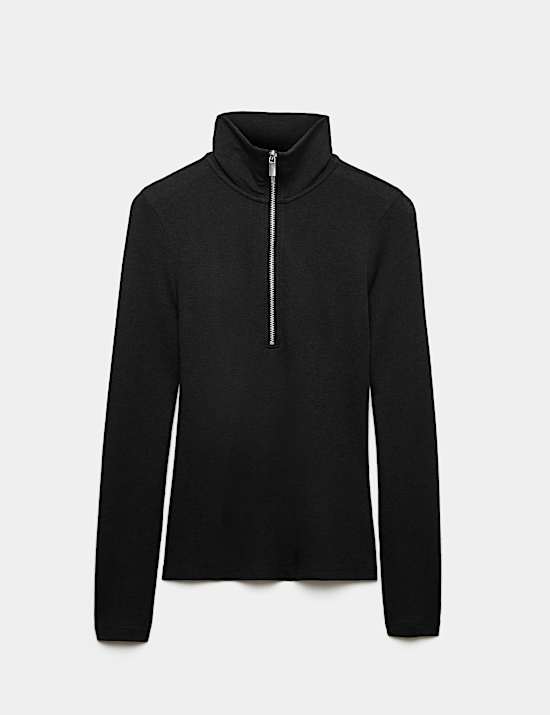 Funnel Neck Fitted Half Zip Top with Lyocell