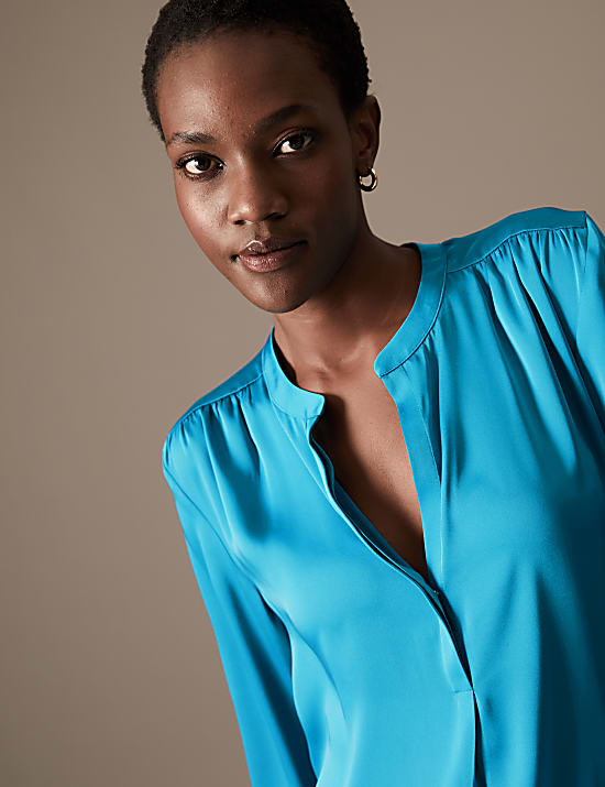Satin Notch Neck Popover Blouse