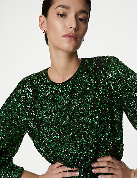 Sequin Round Neck Blouse