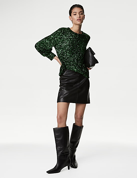 Sequin Round Neck Blouse