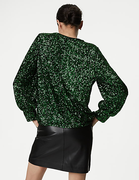Sequin Round Neck Blouse