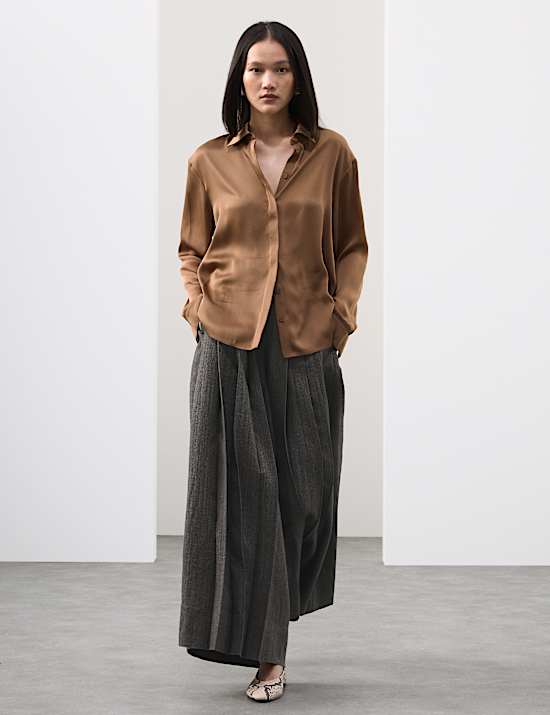 Modal Blend Satin Collared Relaxed Shirt