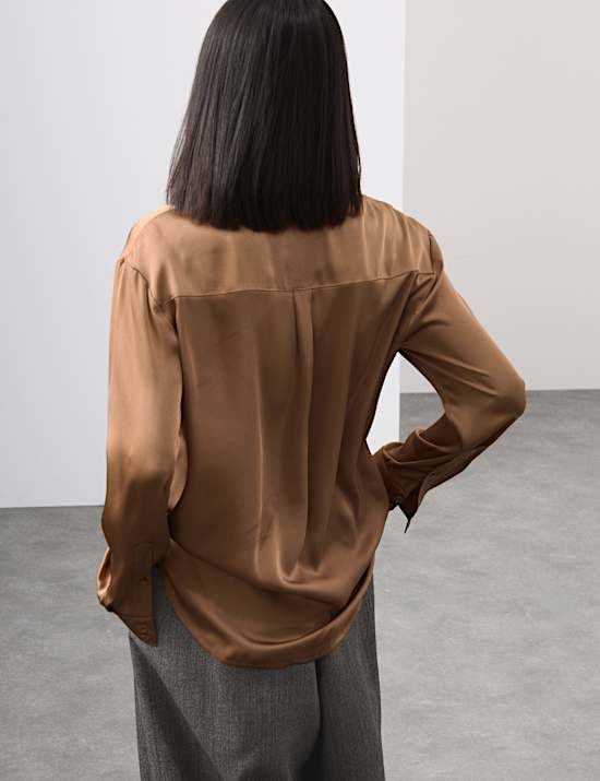 Modal Blend Satin Collared Relaxed Shirt