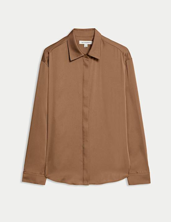 Modal Blend Satin Collared Relaxed Shirt