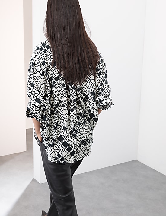 Cupro Rich Printed Collared Shirt