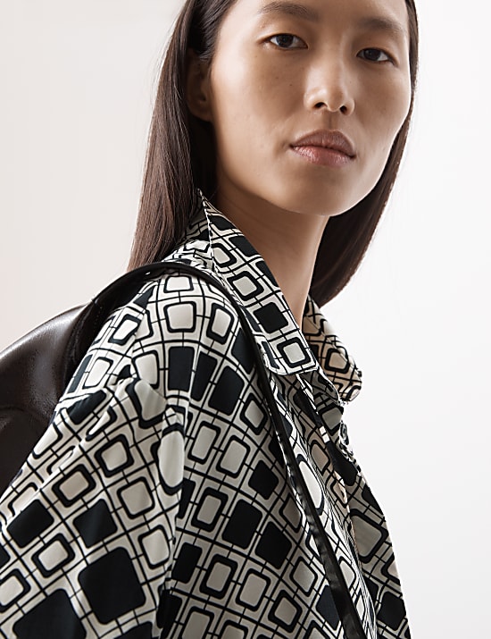 Cupro Rich Printed Collared Shirt