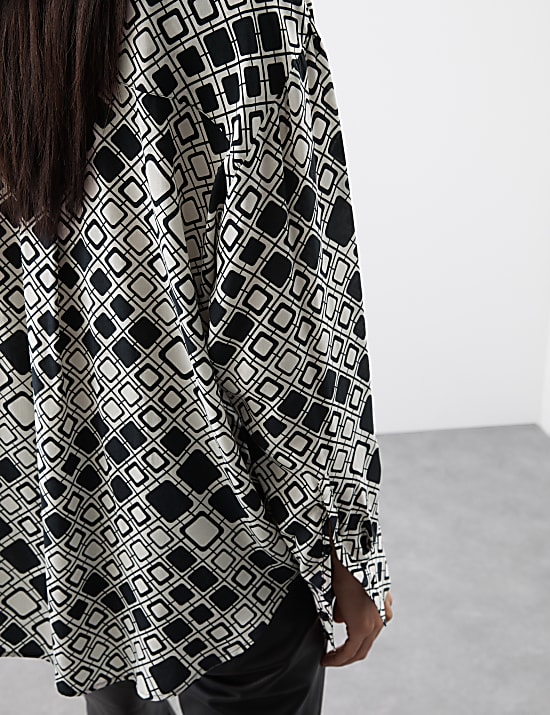 Cupro Rich Printed Collared Shirt