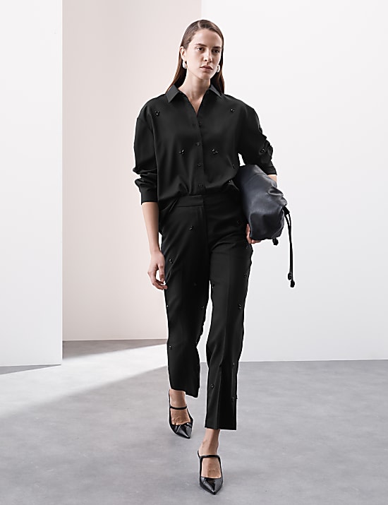 Wool Blend Embellished Long Sleeve Shirt