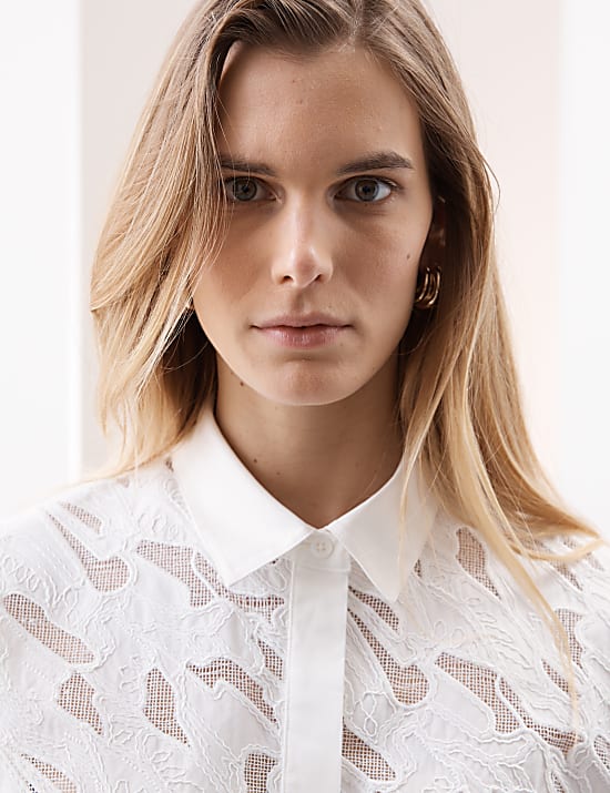 Pure Cotton Broderie Detail Relaxed Shirt