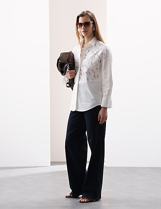 Pure Cotton Broderie Detail Relaxed Shirt