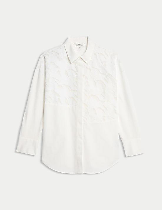 Pure Cotton Broderie Detail Relaxed Shirt