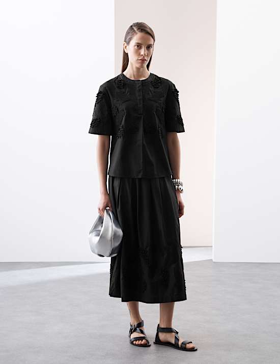 Pure Cotton Embroidered Round Neck Short Sleeve Blouse